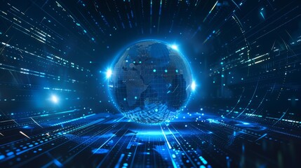 Poster - global digital technology world featuring virtual business interface, high-tech network connections,