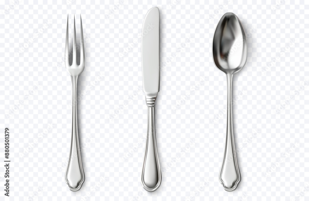 Realistic Cutlery Set, Silverware Design. Isolated Vector Fork, Knife ...