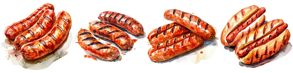 Wall Mural - A series of hot dogs are grilled and ready to eat