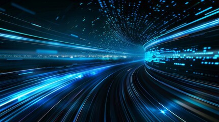 Poster - Dynamic flowing speed lines technology background with futuristic design elements in blue tones, perfect for high-tech presentations, digital interfaces, and modern tech-themed visuals