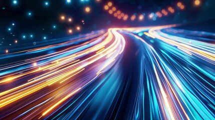 Poster - Dynamic flowing speed lines technology background with futuristic design elements in blue tones, perfect for high-tech presentations, digital interfaces, and modern tech-themed visuals