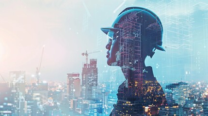 Poster - engineer using smart industry and iot software for future building construction and technology proje