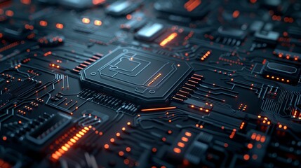 Poster - Futuristic abstract circuit board background with dynamic server elements - 3d rendering ideal for digital technology wallpaper, tech backgrounds, and modern computing concepts


