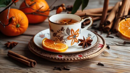 Sticker - Cinnamon star anise and orange display on a trendy saucer