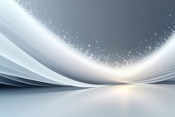 Poster - Metallic silver tone grey curved lines with abstracted particles against a modern background