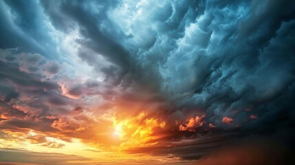 Poster - A dramatic sunset breaking through storm clouds after heavy rainfall.