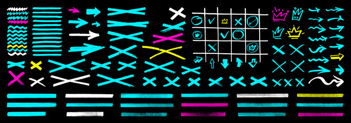 Wall Mural - bright color transparent marker highlighter lines, arrows, crowns. hand painted marker underlines, f
