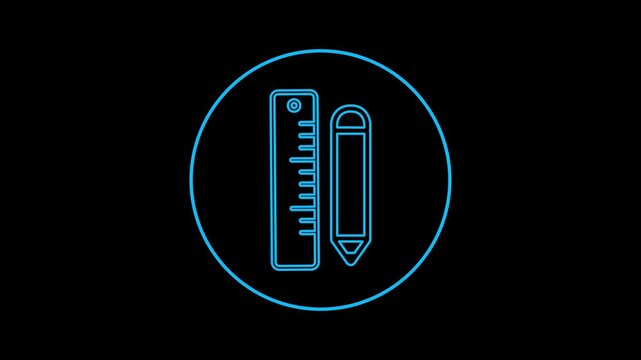 Abstract line pencil and ruler icon animation
