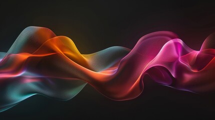 Poster - Render of neon background, folded iridescent ribbon, glowing lines, digital futuristic wallpaper, image of neon background in 3D.