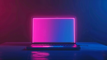 Sticker - The entire scene is placed in a dark room with blue lighting, with a portable neon computer and a desk. The laptop is in the background.