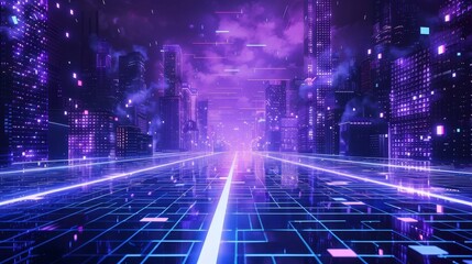 Poster - abstract neon light background for a 3d scene, empty space scene, spotlight, dark night, virtual rea