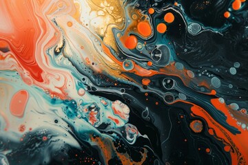 Aufkleber - Liquid color acrylic paint mixing together creating abstract shapes and swirls