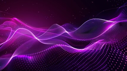 Technological wave. Purple and neon neon background. Music background to digital technology. Computer network technology. Concept depicting digital science. Backdrop for technology.