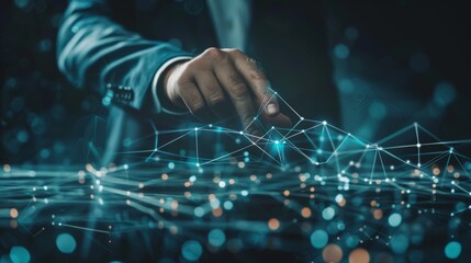 Poster - Dots and lines 3D rendering of floating digital network connections used by a businessman