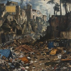 Canvas Print - Garbage dump and refugee camp