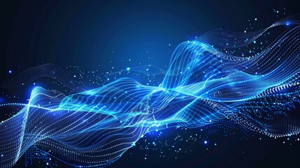 Poster - Blue technology background with futuristic digital lines. Network wave and particle communication. Modern technology design with glowing motion and internet concept.