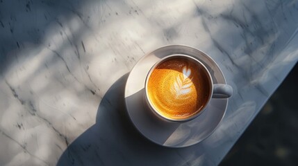 Poster - A cup of coffee sitting alone on a table, perfect for a morning pick-me-up or afternoon break