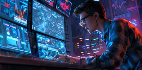 Poster - Digital tablet with futuristic holographic data displays. AIG62.