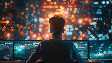 Poster - An individual using a modern computer surfing the internet in the future, using an innovative technology background with an internet connection, big data, digital marketing and IoT, the internet of