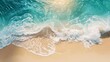 © Антон Сальников - The beach from above is an abstract sand beach with light blue transparent water waves and sun lights. The background has a copy space and has a natural beauty spa outside.