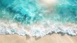 © Антон Сальников - Summer vacation background concept banner with copy space featuring abstract sand beach from above with light blue transparent water wave and sun lights