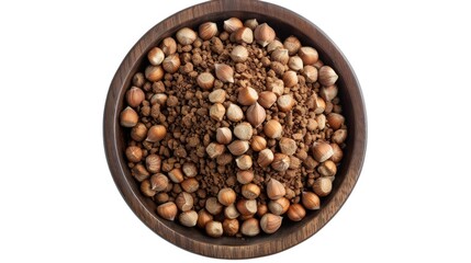 Sticker - A wooden bowl filled with various types of nuts and ground, great for snacking or decorating