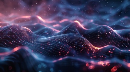 Poster - Wave of digital particles in cyberspace, background of digital particles