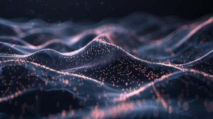 Poster - A dark and grain processed widescreen background with dots and connect lines for a futuristic and network connectivity concept using cyber technology.