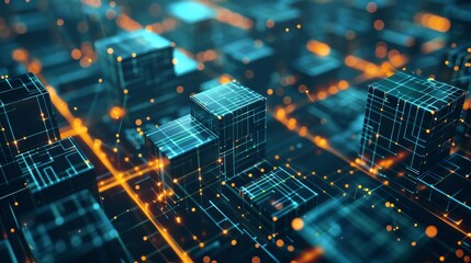 Poster - Technology network connection concept of futuristic digital cubes blocks. Stock image