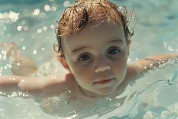 Poster - A young child enjoying the water in a pool