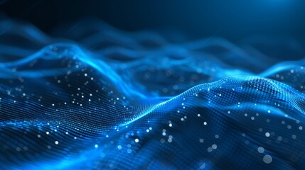 Wall Mural - An abstract blue tech background with digital waves and a dynamic network system. Stock.