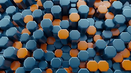 Poster - An orange and blue hexagonal background pattern in 3D