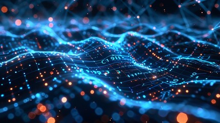 Poster - The Digital Data Abstract Background, the Analysis and Access of Digital Data, the Digital Cyberspace with Particles and the Digital Data Network Connections, and the 3D Rendering of Digital Data
