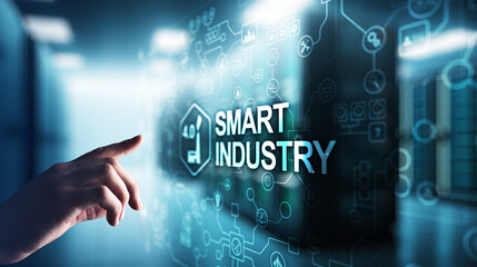 Wall Mural - Smart industry 4.0, automation and optimisation concept on virtual. Business and modern technology concept.