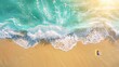 © Антон Сальников - Sand beach from above, light blue transparent water waves, sun lights, natural beauty spa outdoors background concept banner
