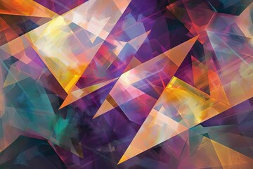 Poster - abstract geometric background featuring overlapping triangles, creating a dynamic and vibrant compos