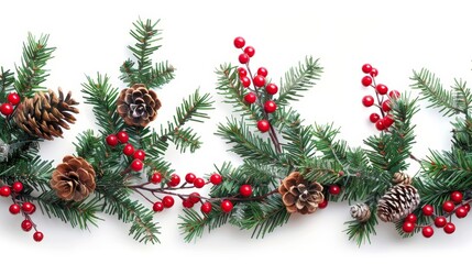 Sticker - Branches and berries of a Christmas tree garland. A realistic fir tree border makes this great for party flyers and holiday flyers.