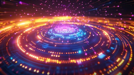 Poster - The background consists of glowing lines produced by a circular turntable, a digital abstract creative concept illustration that emitted a high speed glow