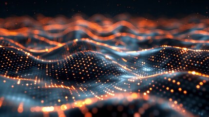 Poster - A futuristic wave with a dynamic background, an abstract wave that connects to the background, a stock photo. Big data technology 3d rendering.