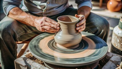 Close-up of a potter hand
