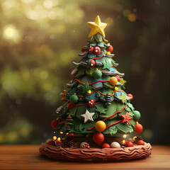 Wall Mural - decorated Christmas tree, clay art