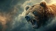 © tinnakorn - Epic digital art of a roaring bear amidst stormy clouds, capturing the fierce and majestic essence of wildlife.