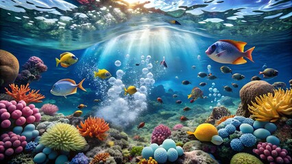 Wall Mural - underwater view has a Beautiful colorful coral
