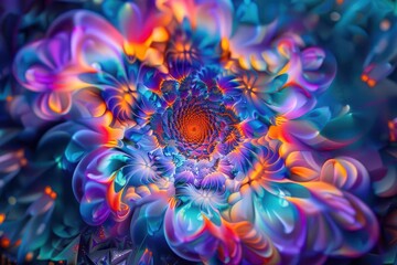 Wall Mural - kaleidoscopic dreamscape fractal patterns swirl in vibrant hues merging organic and geometric forms 