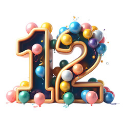 Number 12 made by balloon isolated on a white or transparent background