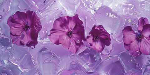 Canvas Print - A detailed shot of frozen flowers, often used for winter-themed projects or as a symbol of preservation and beauty