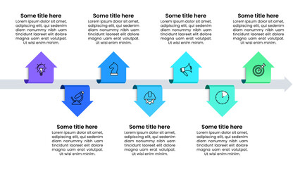 Wall Mural - Infographic template. 7 arrows on a line