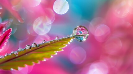 Aufkleber - A macro shot of a single water droplet balancing on the tip of a leaf.