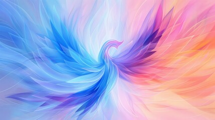 Sticker - Art of colorful phoenix in glowing shape and pattern, glowing wave shape around it on dark background