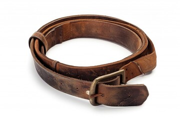 Poster - A close-up shot of a brown leather belt with a metal buckle, suitable for use in fashion or lifestyle photography
